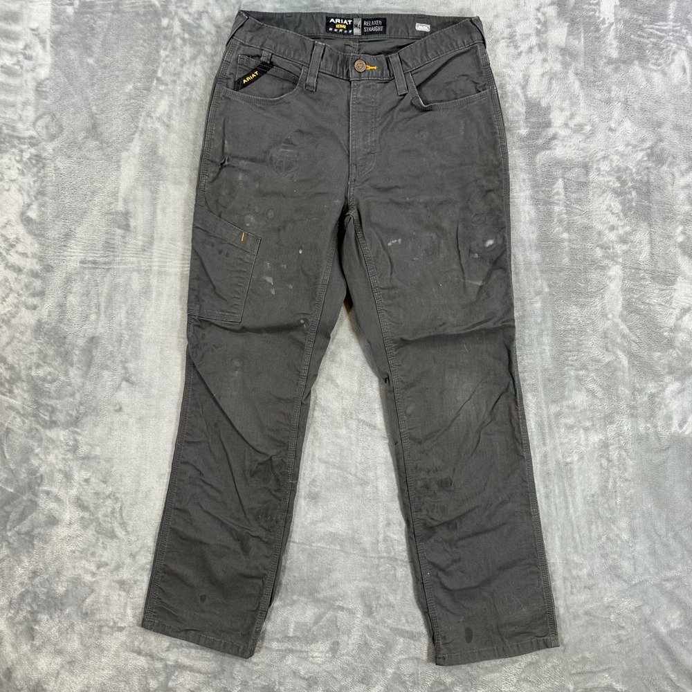 Ariat Rebar M4 Relaxed Straight Pants Men's Size 32x32 Gray Paint Canvas